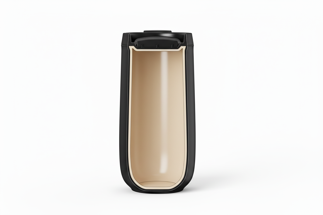 Doorsnede van de Sippli Desk Ceramic - Black waar je de dubbele wand ziet